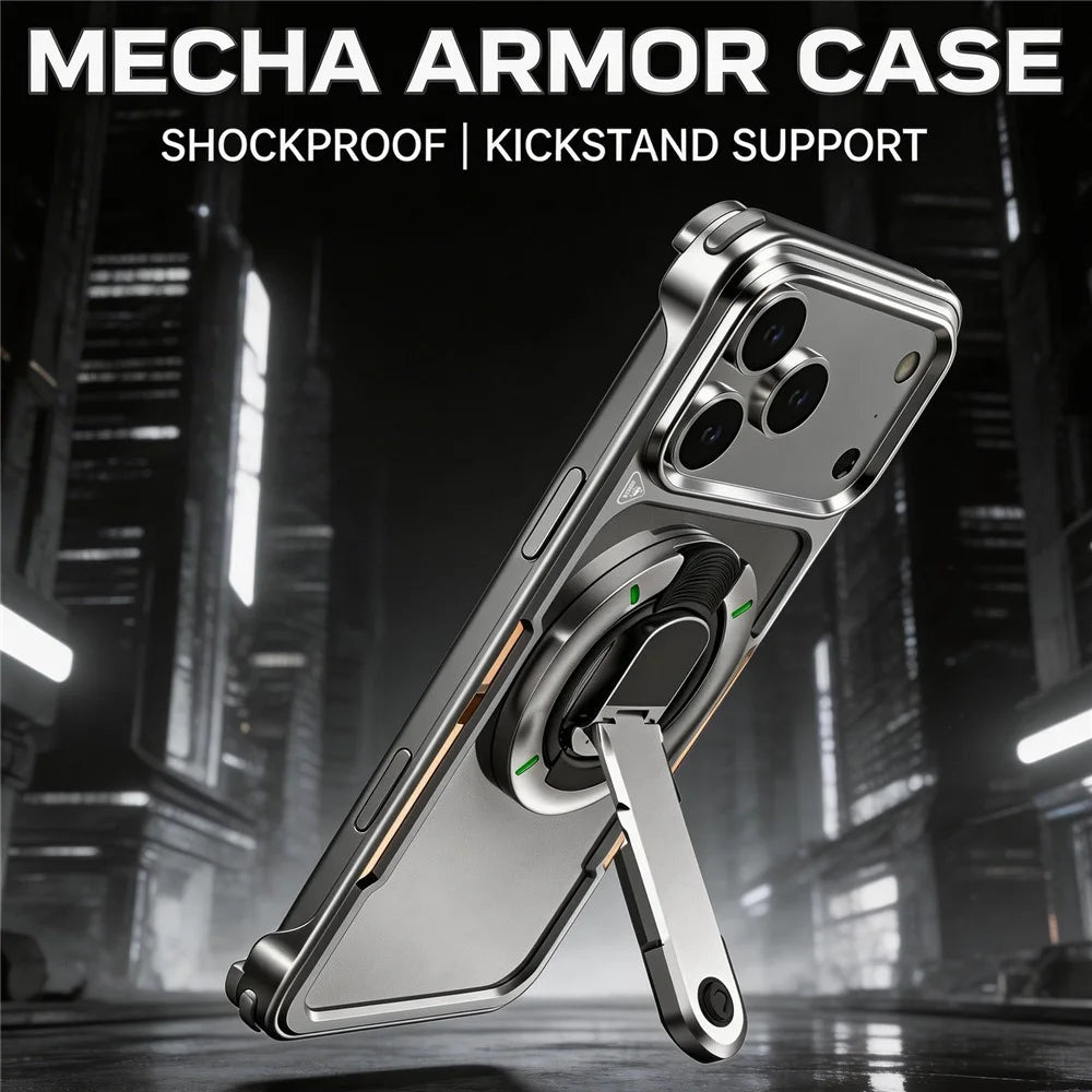 For iPhone 17 Pro Max Case with Magnetic Kickstand Titanium Metal Shockproof Armor Phone Cover - Silver - 5