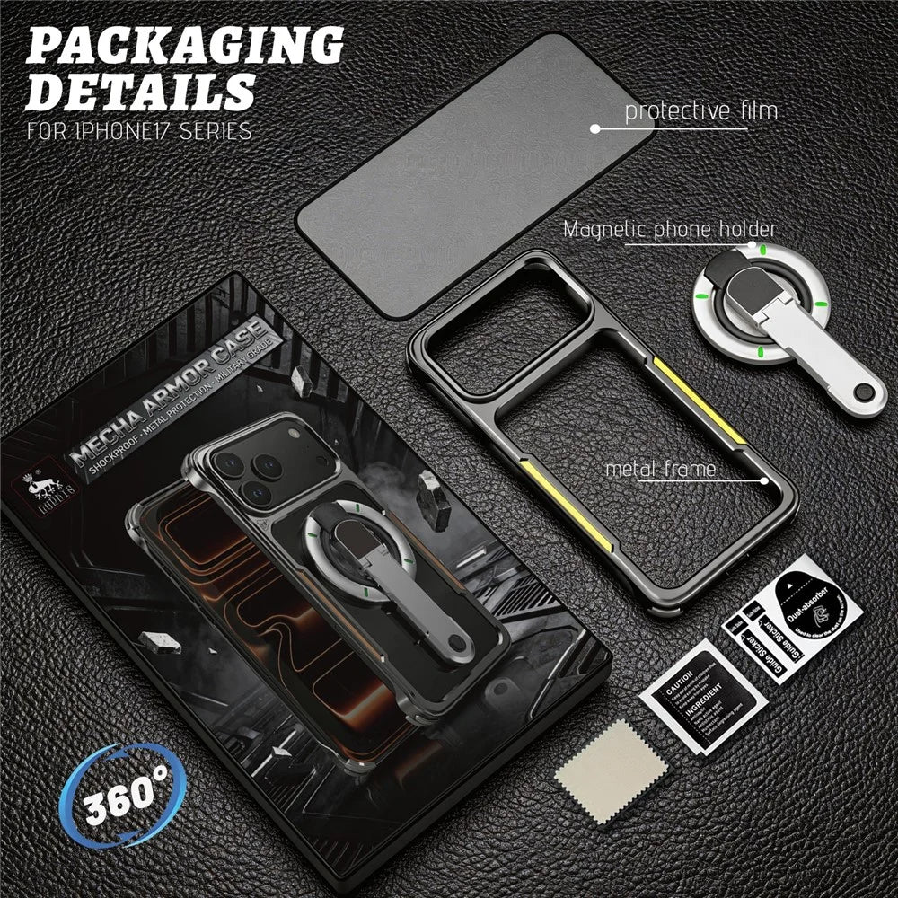 For iPhone 17 Pro Max Case with Magnetic Kickstand Titanium Metal Shockproof Armor Phone Cover - Silver - 6