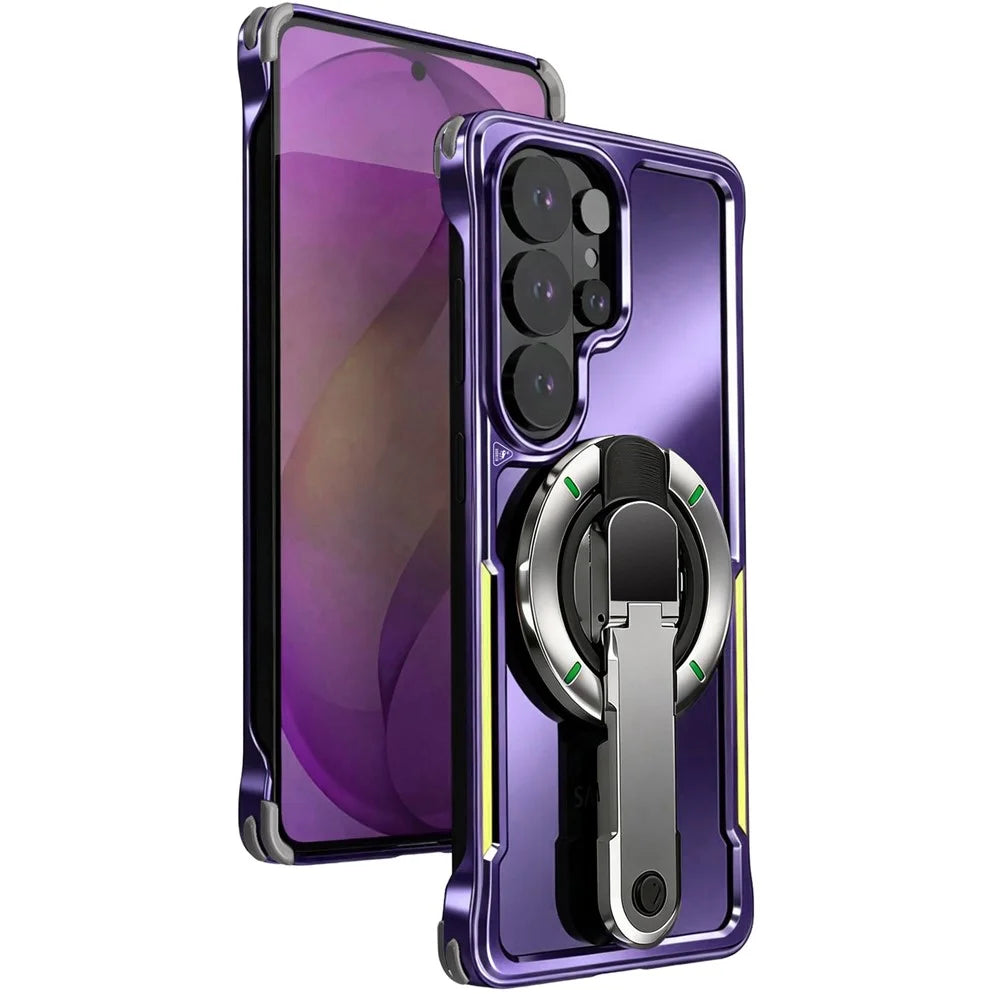 For Samsung Galaxy S26 Ultra Case with Magnetic Kickstand Titanium Metal Shockproof Armor Phone Cover - Purple - 1