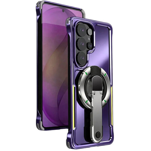 For Samsung Galaxy S26 Ultra Case with Magnetic Kickstand Titanium Metal Shockproof Armor Phone Cover - Purple - 1