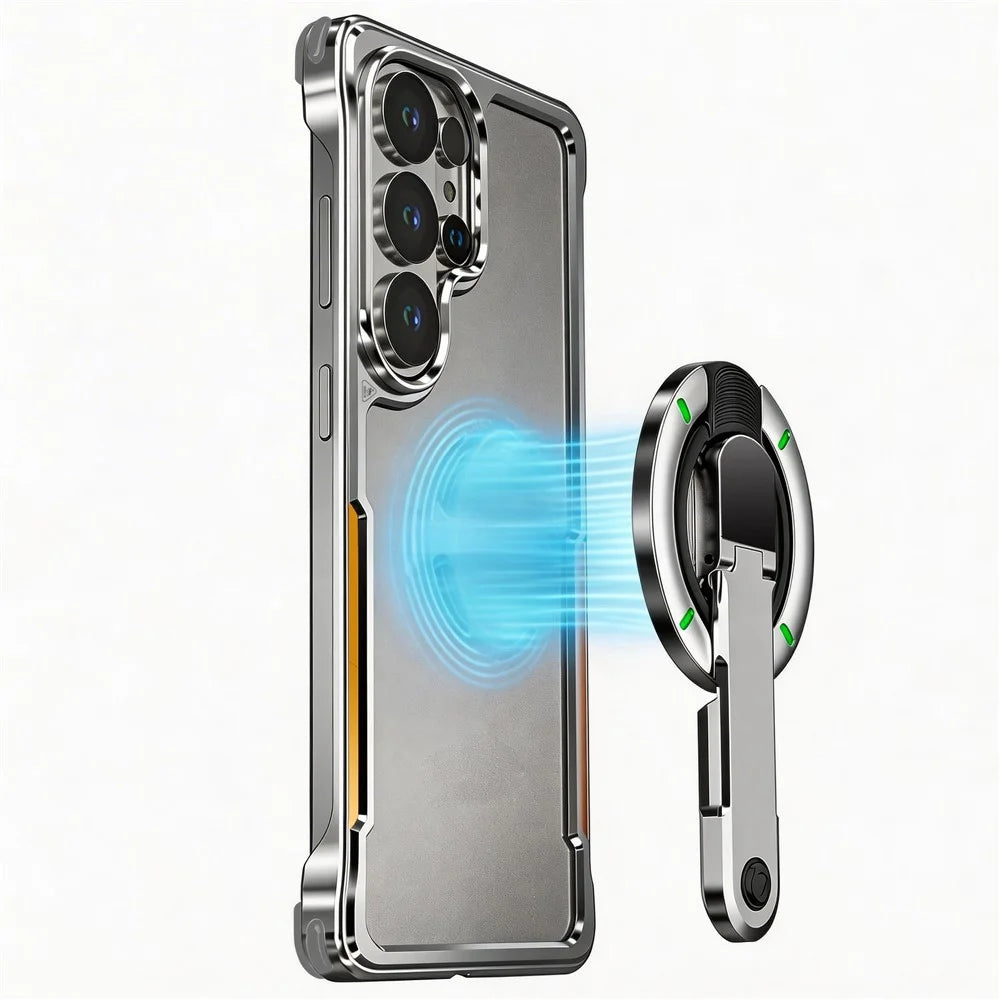 For Samsung Galaxy S26 Ultra Case with Magnetic Kickstand Titanium Metal Shockproof Armor Phone Cover - Purple - 2