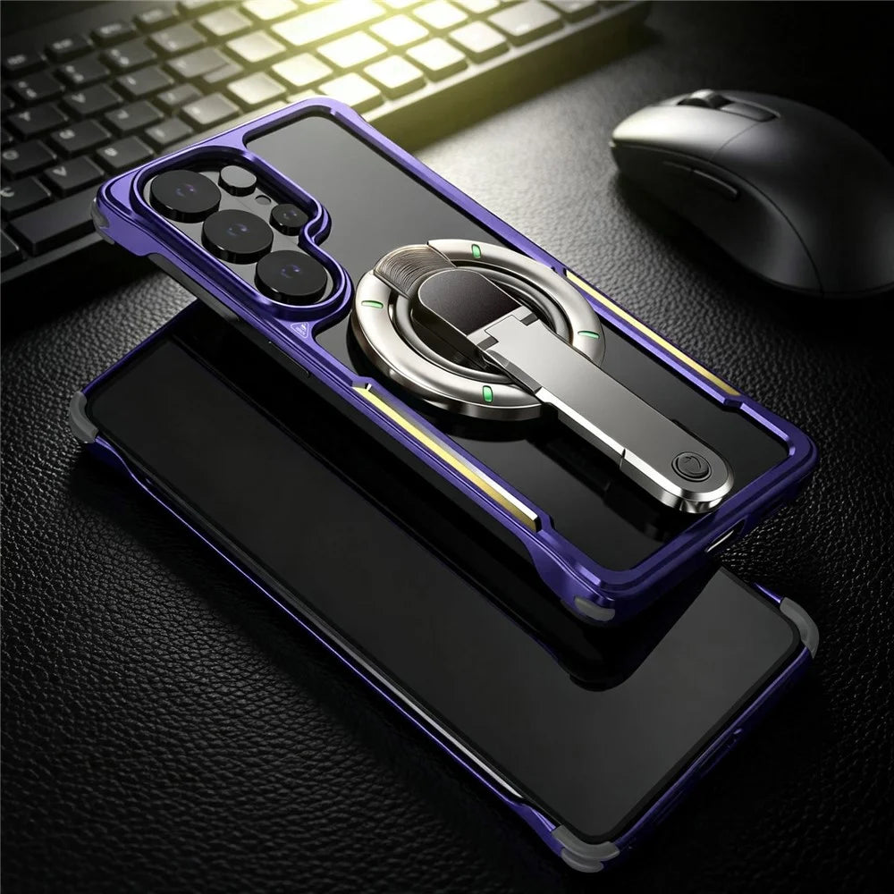 For Samsung Galaxy S26 Ultra Case with Magnetic Kickstand Titanium Metal Shockproof Armor Phone Cover - Purple - 4