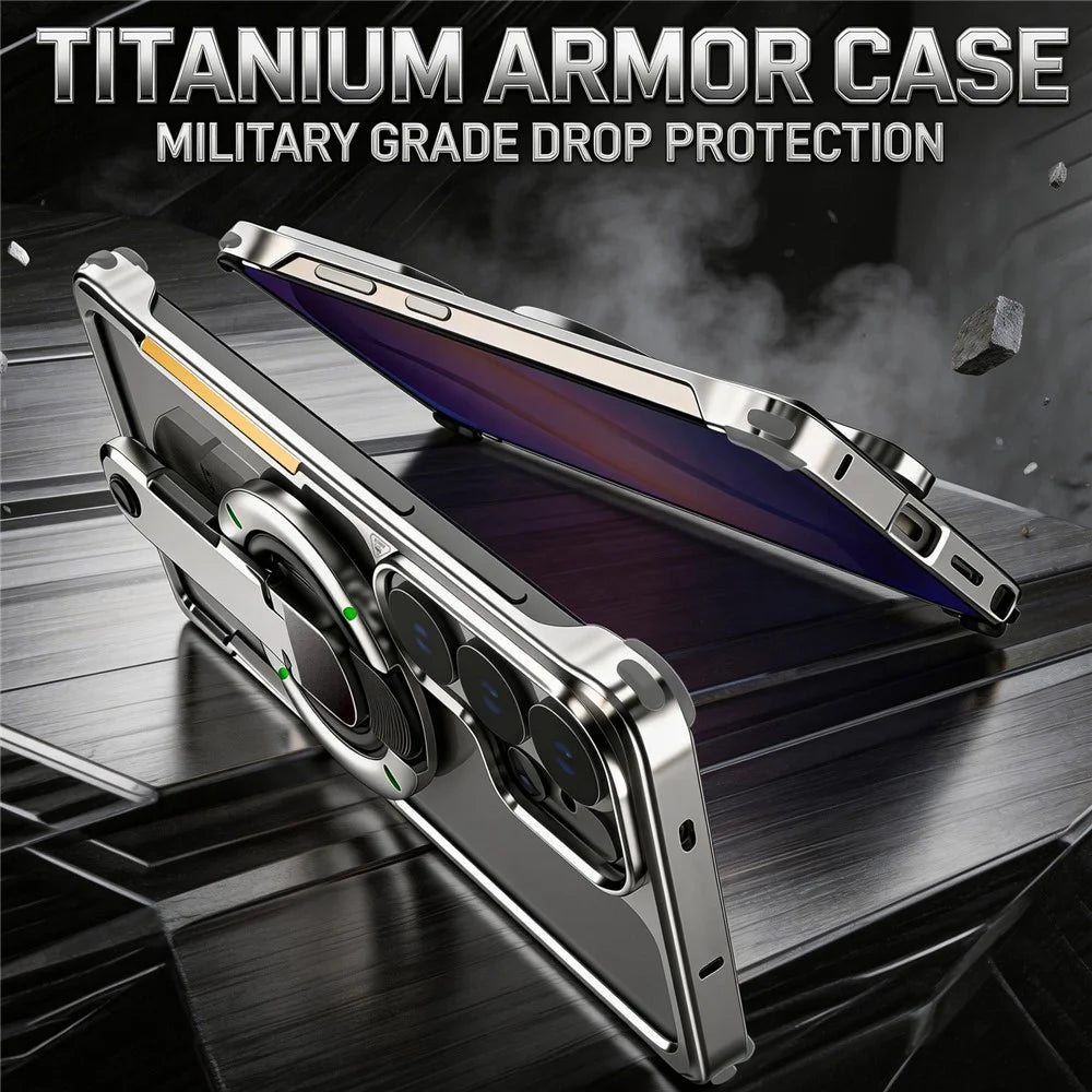 For Samsung Galaxy S26 Ultra Case with Magnetic Kickstand Titanium Metal Shockproof Armor Phone Cover - Purple - 5