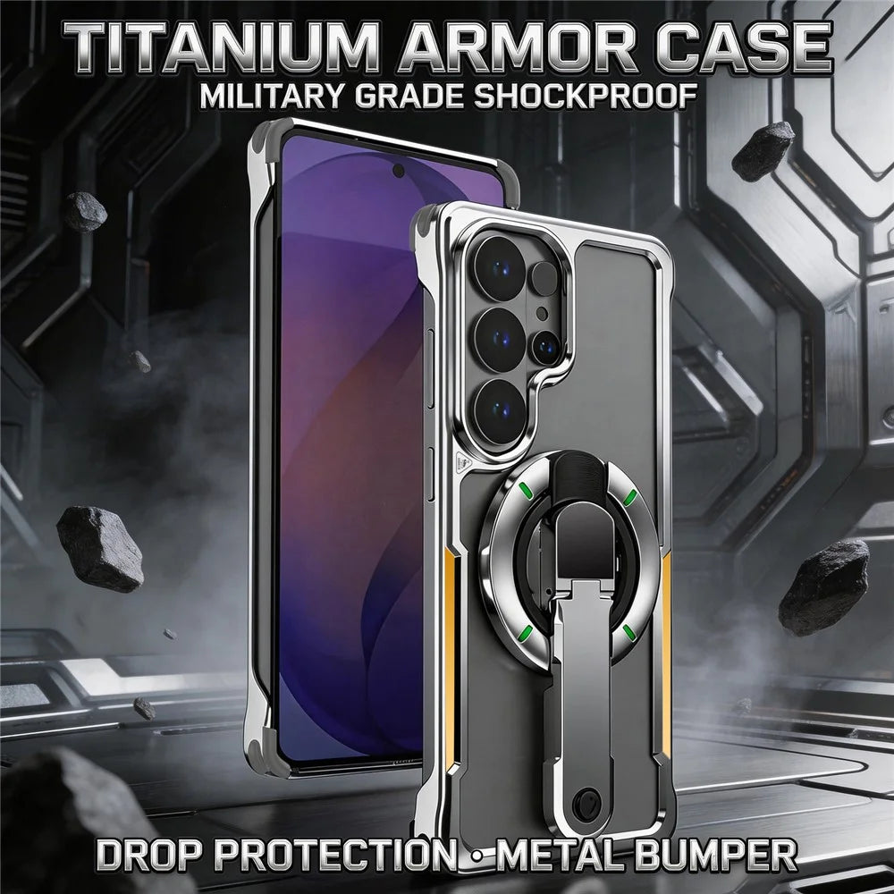For Samsung Galaxy S26 Ultra Case with Magnetic Kickstand Titanium Metal Shockproof Armor Phone Cover - Purple - 7