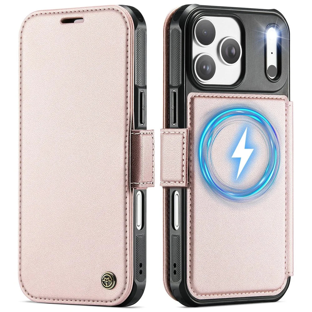 CASEME 053 for iPhone 18 Pro Max / 17 Pro Max Case Magnetic RFID Blocking Wallet Flip Leather Phone Cover - Champagne Gold - 1