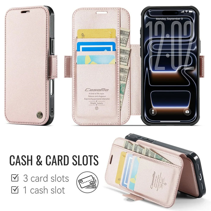 CASEME 053 for iPhone 18 Pro Max / 17 Pro Max Case Magnetic RFID Blocking Wallet Flip Leather Phone Cover - Champagne Gold - 2