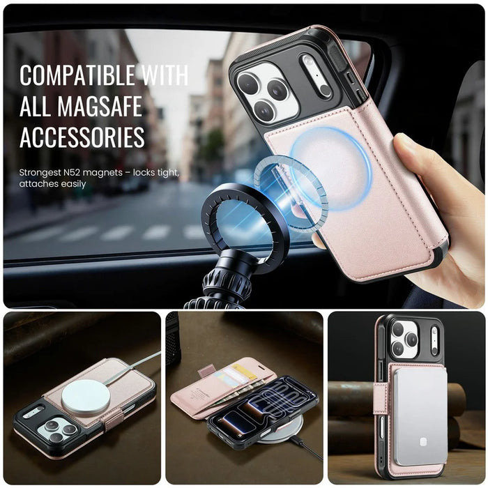 CASEME 053 for iPhone 18 Pro Max / 17 Pro Max Case Magnetic RFID Blocking Wallet Flip Leather Phone Cover - Champagne Gold - 3