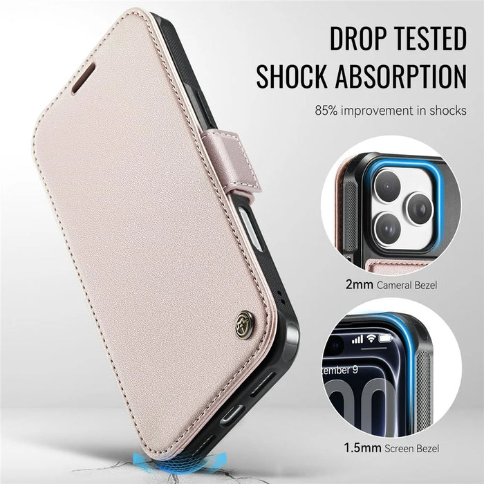 CASEME 053 for iPhone 18 Pro Max / 17 Pro Max Case Magnetic RFID Blocking Wallet Flip Leather Phone Cover - Champagne Gold - 6