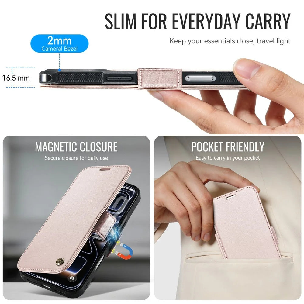CASEME 053 for iPhone 18 Pro Max / 17 Pro Max Case Magnetic RFID Blocking Wallet Flip Leather Phone Cover - Champagne Gold - 7