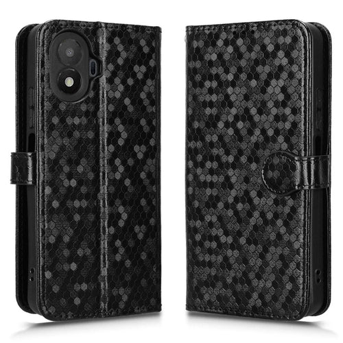 For TCL K70 5G Wallet Case Dot Pattern Imprint PU Leather Phone Cover with Wrist Strap - Black - 1
