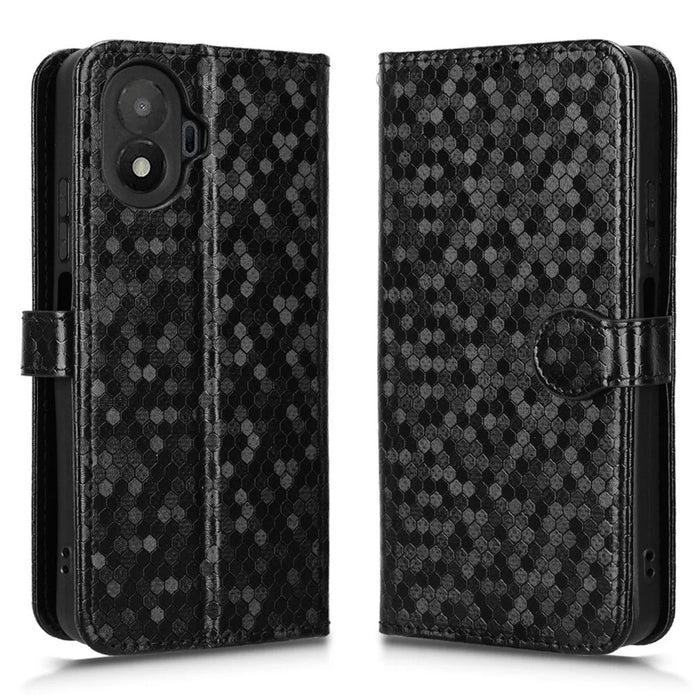 For TCL K70 5G Wallet Case Dot Pattern Imprint PU Leather Phone Cover with Wrist Strap - Black - 1