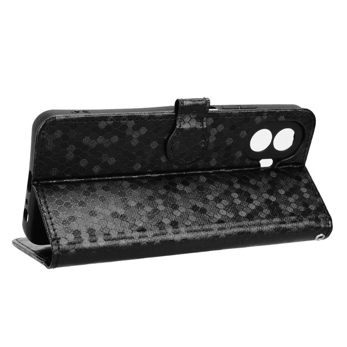 For TCL K70 5G Wallet Case Dot Pattern Imprint PU Leather Phone Cover with Wrist Strap - Black - 3