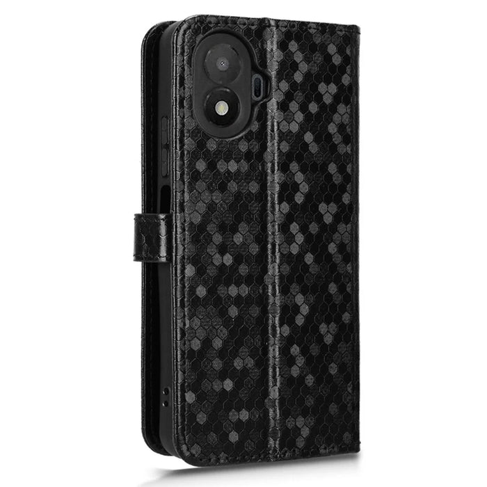 For TCL K70 5G Wallet Case Dot Pattern Imprint PU Leather Phone Cover with Wrist Strap - Black - 6