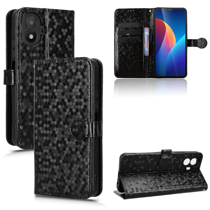 For TCL K70 5G Wallet Case Dot Pattern Imprint PU Leather Phone Cover with Wrist Strap - Black - 7