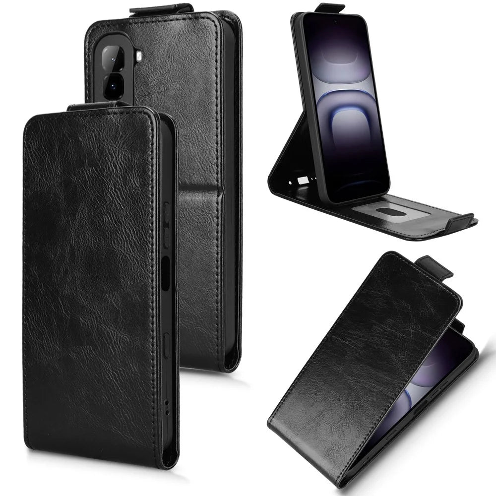 For Infinix Hot 70 Stand Case Magnetic Clasp Vertical Flip Leather Phone Cover with Card Holder - Black - 1