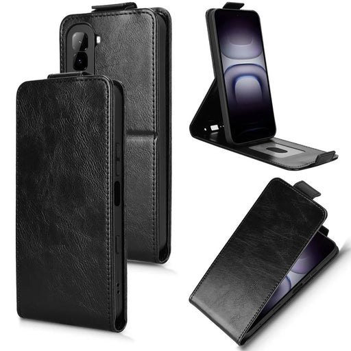 For Infinix Hot 70 Stand Case Magnetic Clasp Vertical Flip Leather Phone Cover with Card Holder - Black - 1