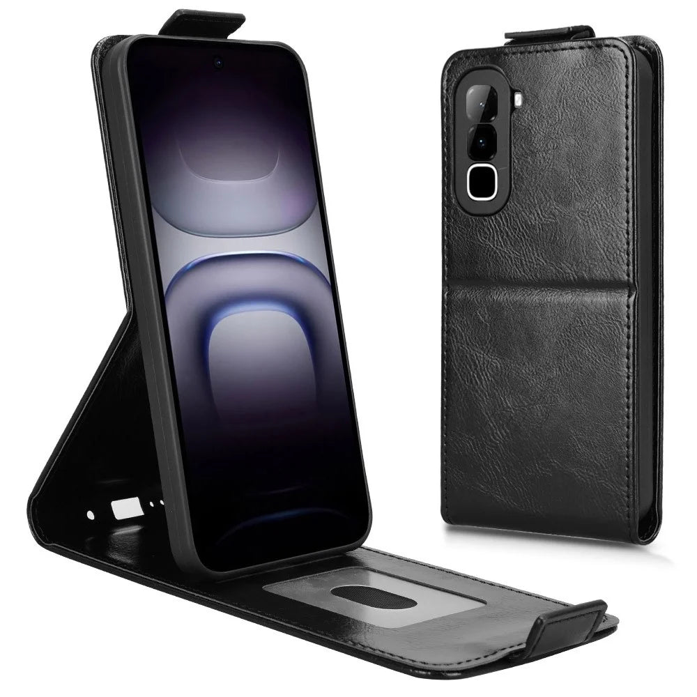 For Infinix Hot 70 Stand Case Magnetic Clasp Vertical Flip Leather Phone Cover with Card Holder - Black - 2