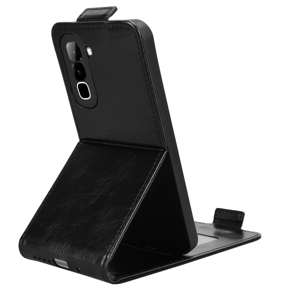 For Infinix Hot 70 Stand Case Magnetic Clasp Vertical Flip Leather Phone Cover with Card Holder - Black - 3