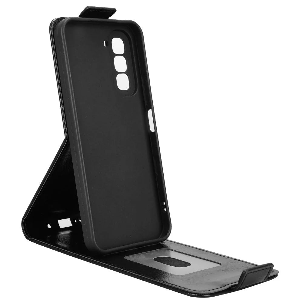 For Infinix Hot 70 Stand Case Magnetic Clasp Vertical Flip Leather Phone Cover with Card Holder - Black - 4