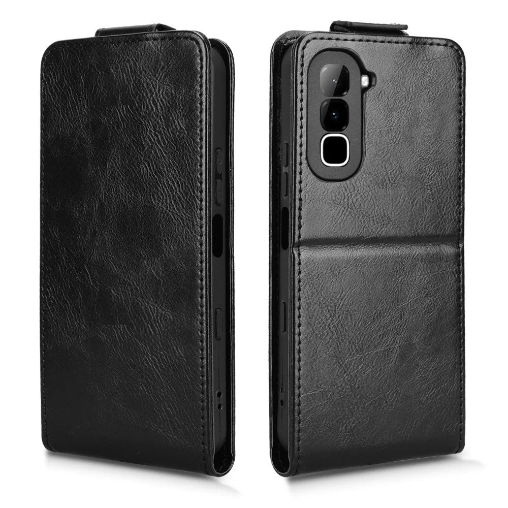 For Infinix Hot 70 Stand Case Magnetic Clasp Vertical Flip Leather Phone Cover with Card Holder - Black - 6