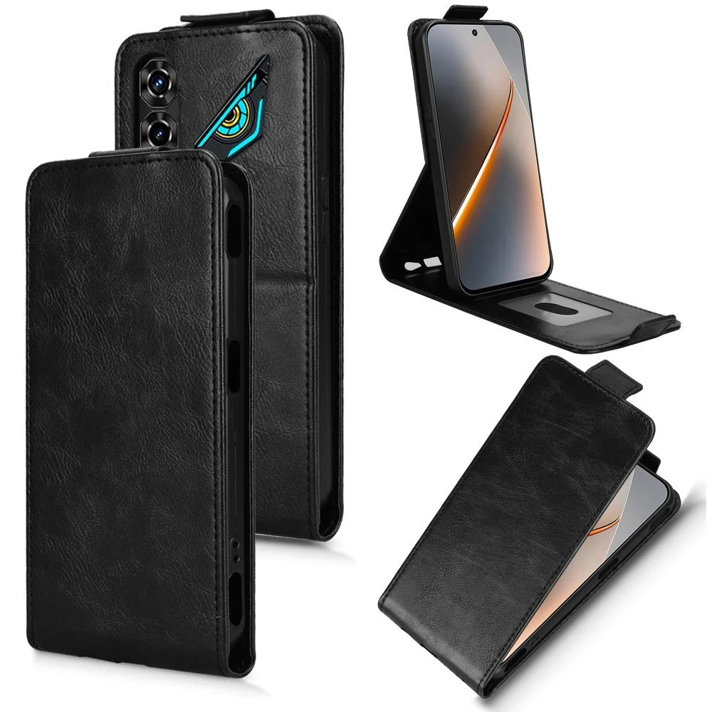 For ZTE nubia Neo 5G Stand Case Magnetic Clasp Vertical Flip Leather Phone Cover with Card Holder - Black - 1