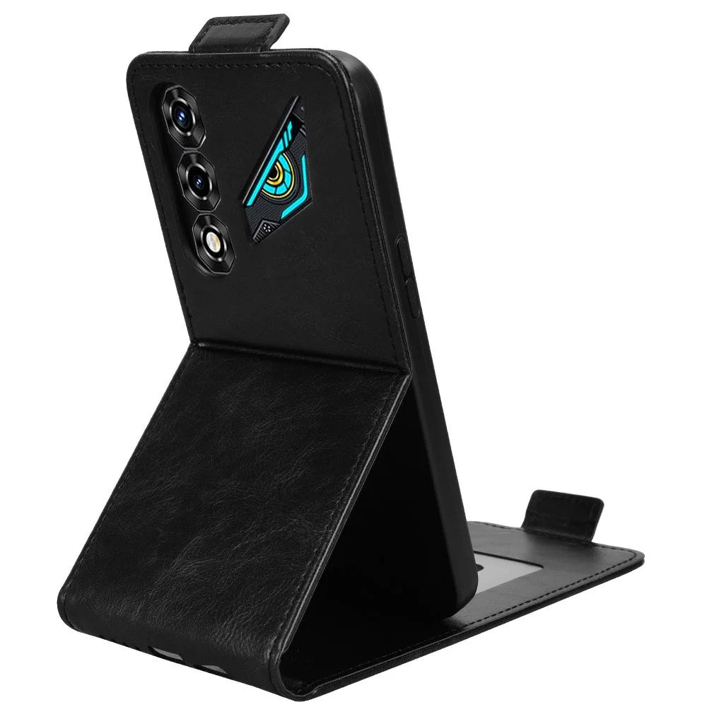 For ZTE nubia Neo 5G Stand Case Magnetic Clasp Vertical Flip Leather Phone Cover with Card Holder - Black - 3