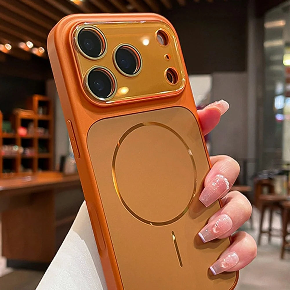 For iPhone 17 Pro Magnetic Case AG Matte Hard PC Shockproof Phone Cover Built-in Lens Protection Film - Orange - 2