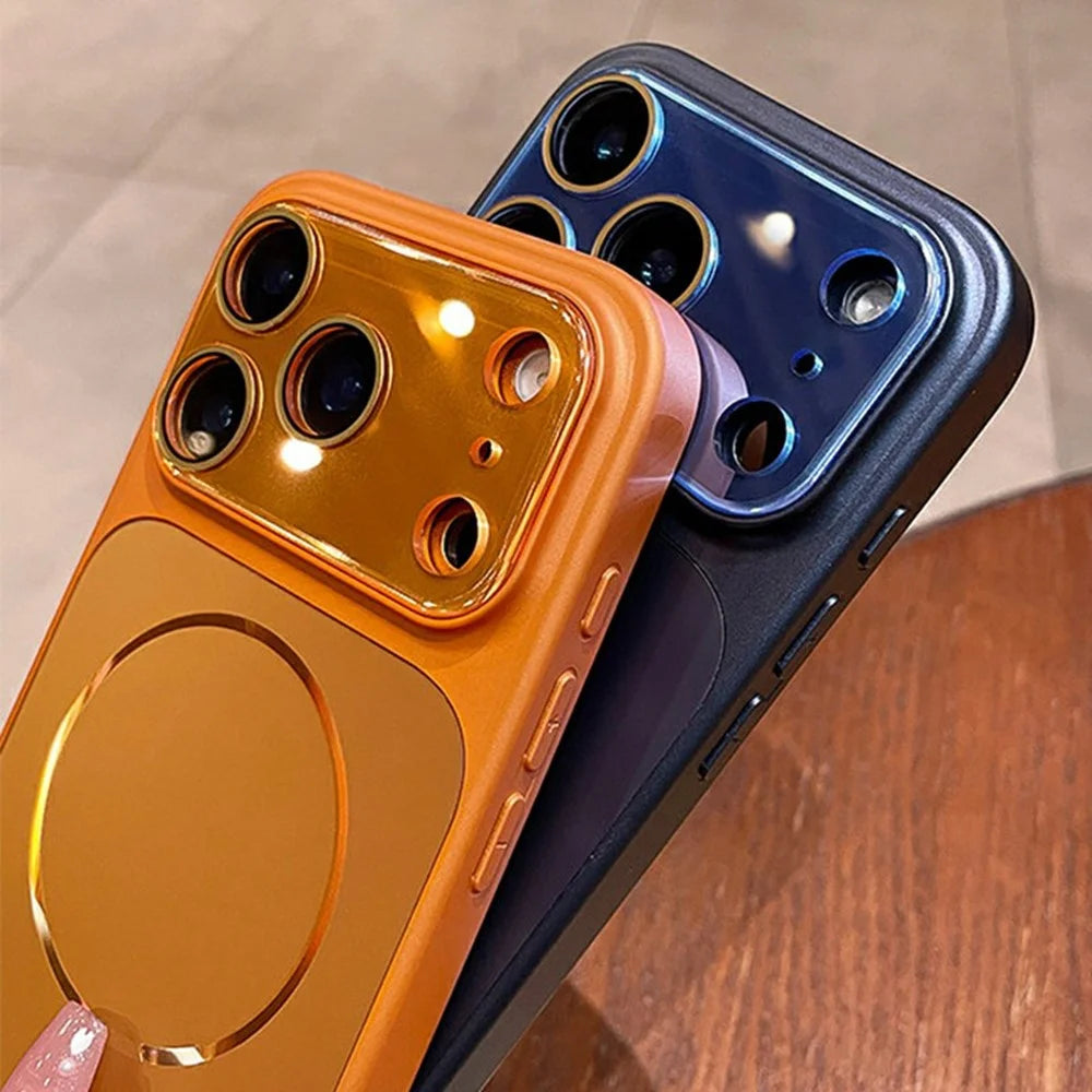 For iPhone 17 Pro Magnetic Case AG Matte Hard PC Shockproof Phone Cover Built-in Lens Protection Film - Orange - 5