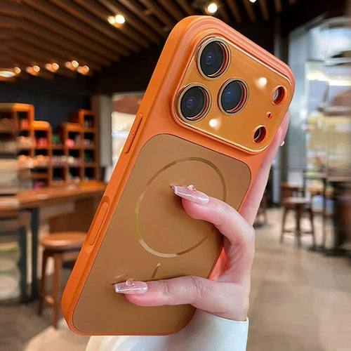 For iPhone 17 Pro Max Magnetic Case AG Matte Hard PC Shockproof Phone Cover Built-in Lens Protection Film - Orange - 1