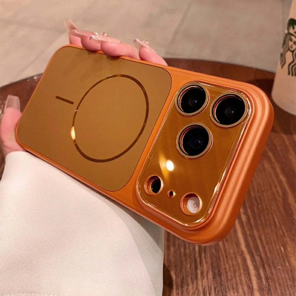 For iPhone 17 Pro Max Magnetic Case AG Matte Hard PC Shockproof Phone Cover Built-in Lens Protection Film - Orange - 3