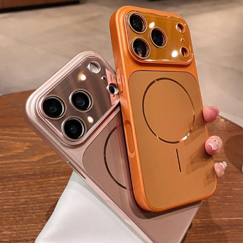 For iPhone 17 Pro Max Magnetic Case AG Matte Hard PC Shockproof Phone Cover Built-in Lens Protection Film - Orange - 4