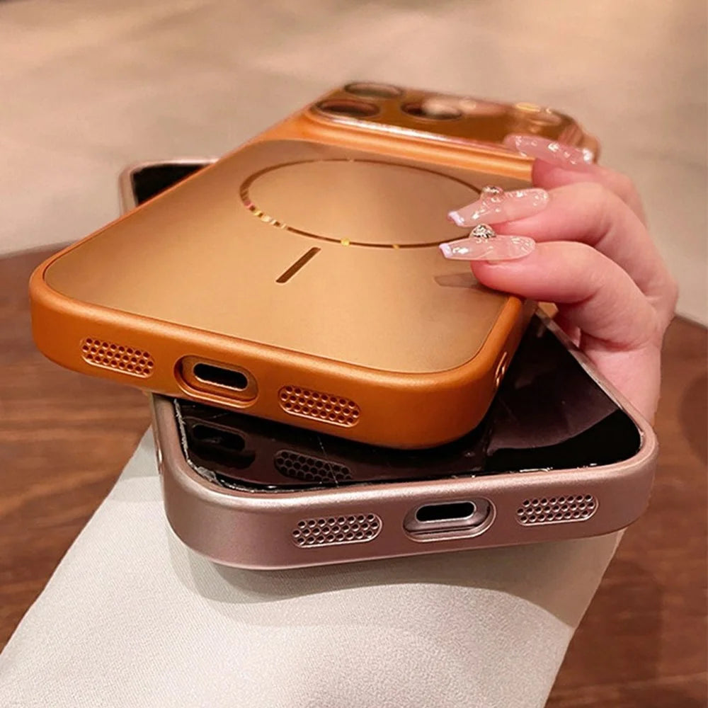 For iPhone 17 Pro Max Magnetic Case AG Matte Hard PC Shockproof Phone Cover Built-in Lens Protection Film - Orange - 6