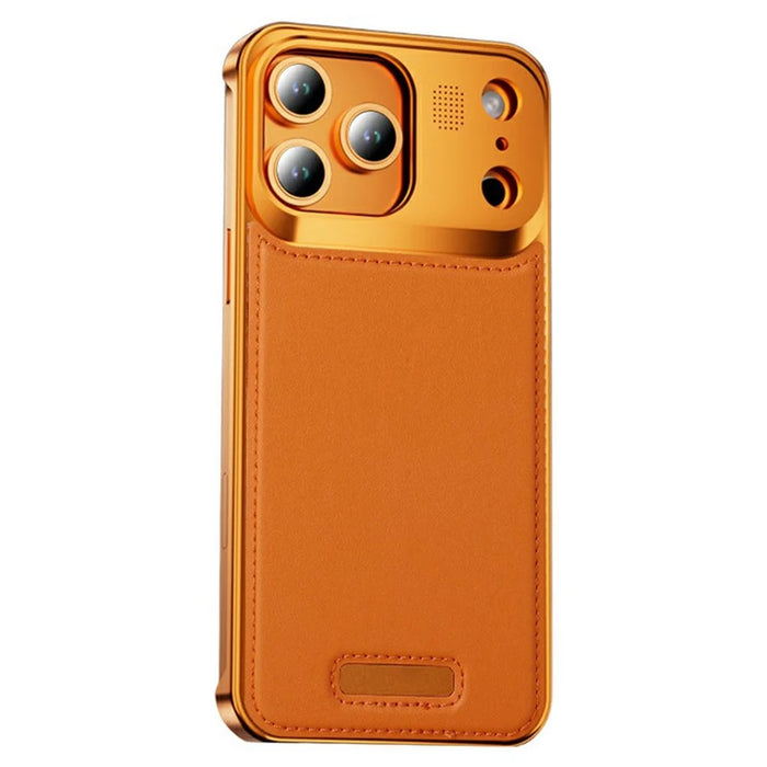 For iPhone 17 Pro Magnetic Case PU Leather + Metal Borderless Phone Cover with Aromatherapy Tablet - Orange - 1