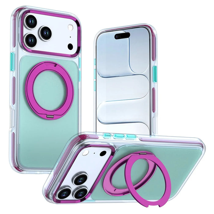 For iPhone 18 Pro / 17 Pro Case Rotating Kickstand TPU + PC Color Contrast Phone Cover - Blue - 1