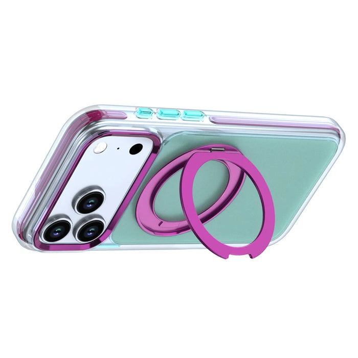 For iPhone 18 Pro / 17 Pro Case Rotating Kickstand TPU + PC Color Contrast Phone Cover - Blue - 3