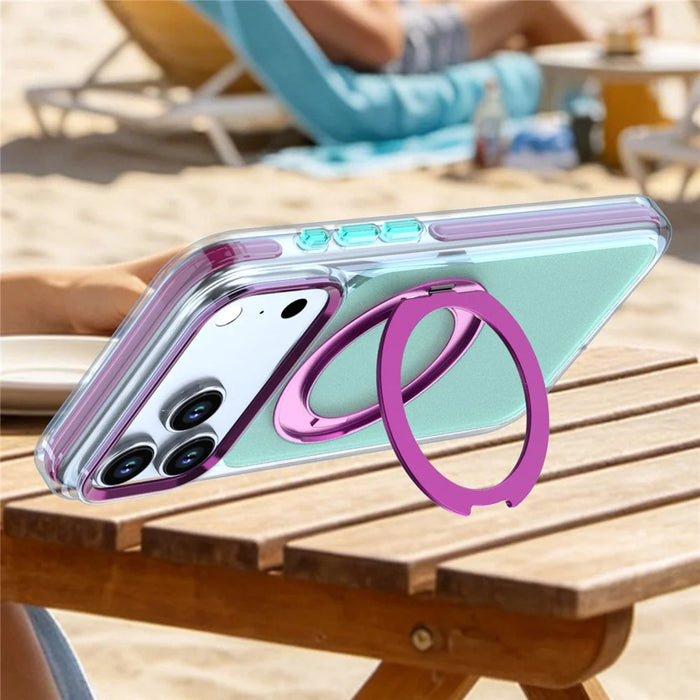 For iPhone 18 Pro / 17 Pro Case Rotating Kickstand TPU + PC Color Contrast Phone Cover - Blue - 5