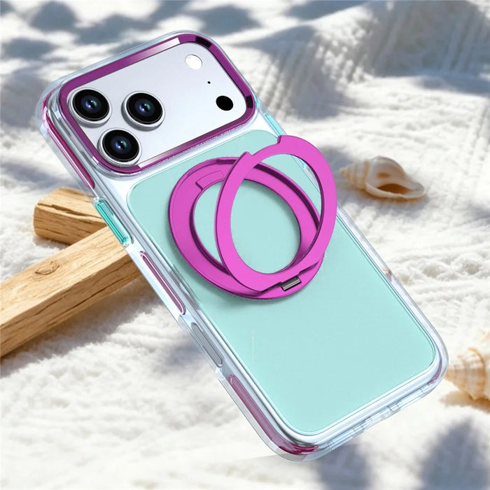 For iPhone 18 Pro Max / 17 Pro Max Case Rotating Kickstand TPU + PC Color Contrast Phone Cover - Blue - 4