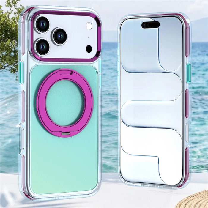 For iPhone 18 Pro Max / 17 Pro Max Case Rotating Kickstand TPU + PC Color Contrast Phone Cover - Blue - 6