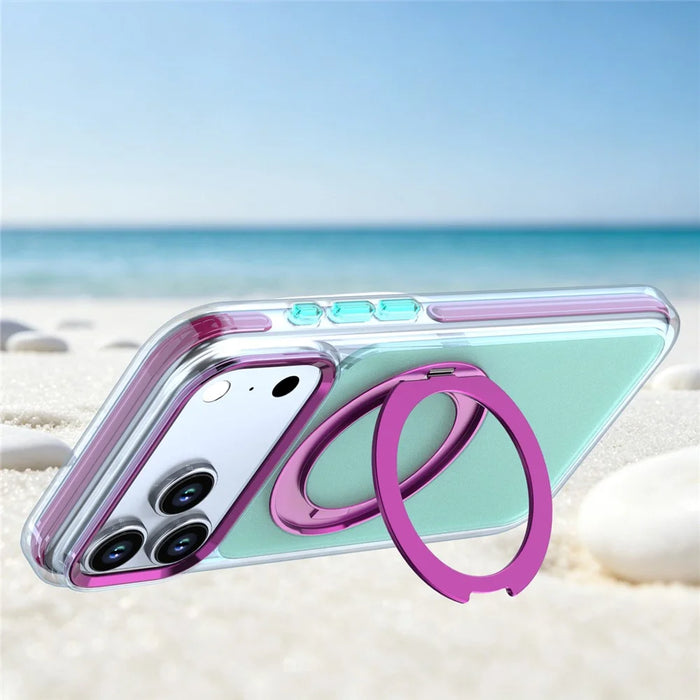 For iPhone 18 Pro Max / 17 Pro Max Case Rotating Kickstand TPU + PC Color Contrast Phone Cover - Blue - 7