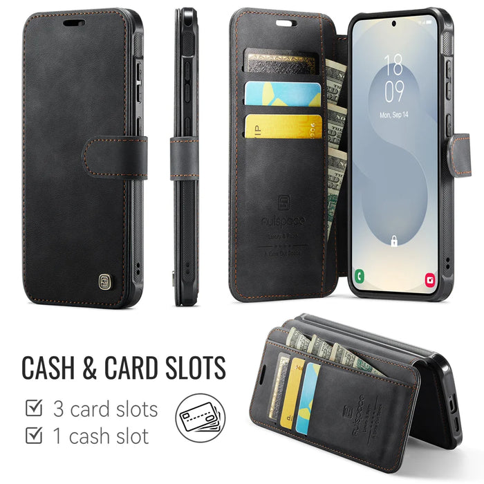 AUTSPACE for Samsung Galaxy S25 / Galaxy S24 A15 Case RFID Blocking Wallet Leather Magnetic Phone Cover - Black - 2