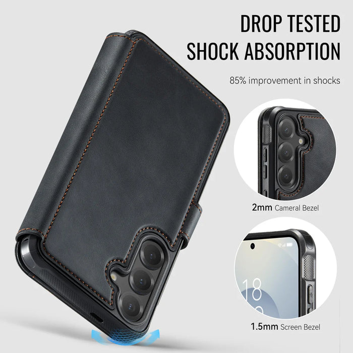 AUTSPACE for Samsung Galaxy S25+ / Galaxy S24+ A15 Case RFID Blocking Wallet Leather Magnetic Phone Cover - Black - 3