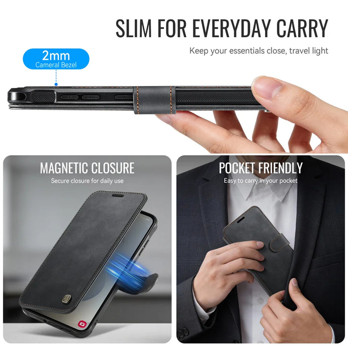 AUTSPACE for Samsung Galaxy S25+ / Galaxy S24+ A15 Case RFID Blocking Wallet Leather Magnetic Phone Cover - Black - 4