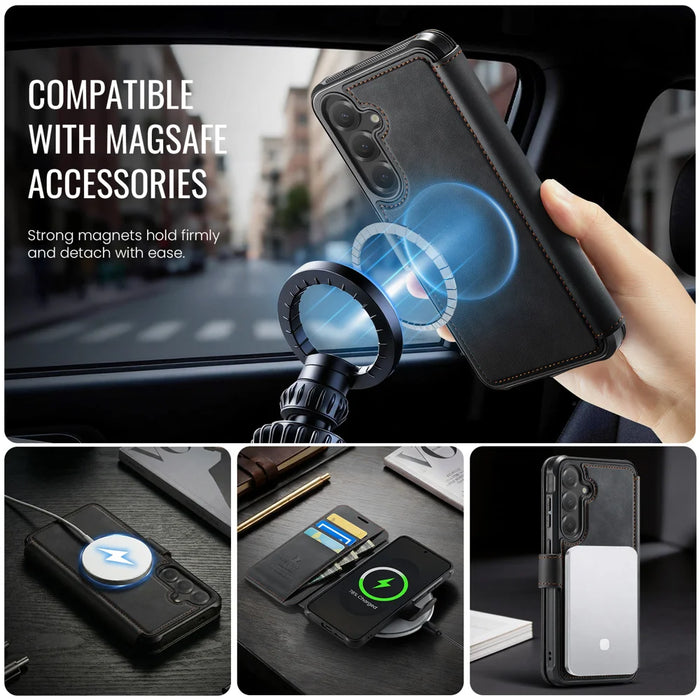 AUTSPACE for Samsung Galaxy S25+ / Galaxy S24+ A15 Case RFID Blocking Wallet Leather Magnetic Phone Cover - Black - 6