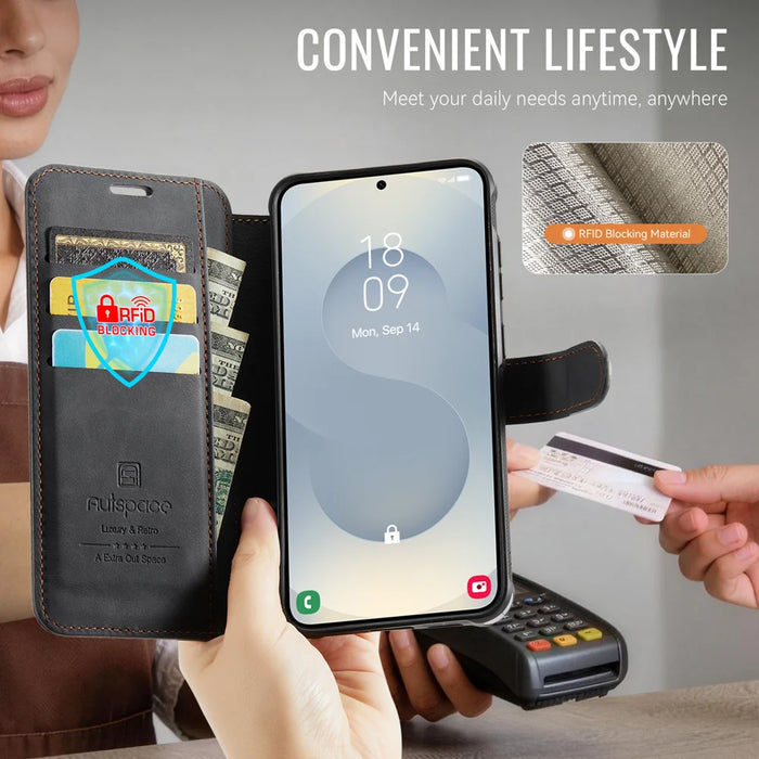 AUTSPACE for Samsung Galaxy S25+ / Galaxy S24+ A15 Case RFID Blocking Wallet Leather Magnetic Phone Cover - Black - 7