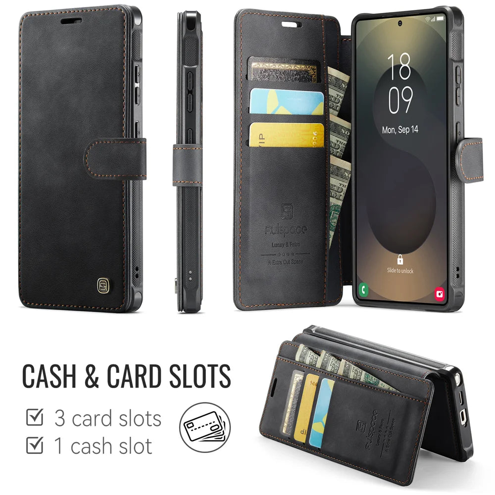 AUTSPACE for Samsung Galaxy S24 Ultra A15 Case RFID Blocking Wallet Leather Magnetic Phone Cover - Black - 2