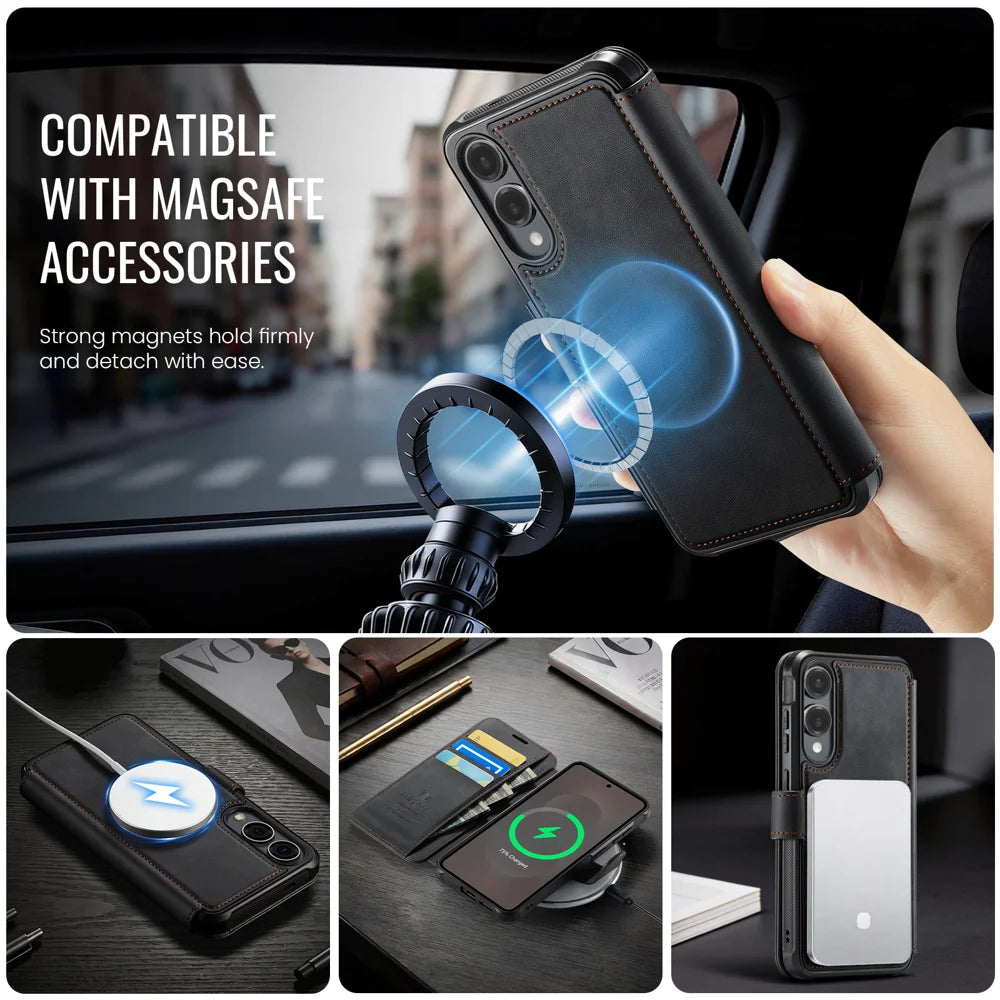 AUTSPACE for Samsung Galaxy S25 Edge A15 Case RFID Blocking Wallet Leather Magnetic Phone Cover - Black - 6