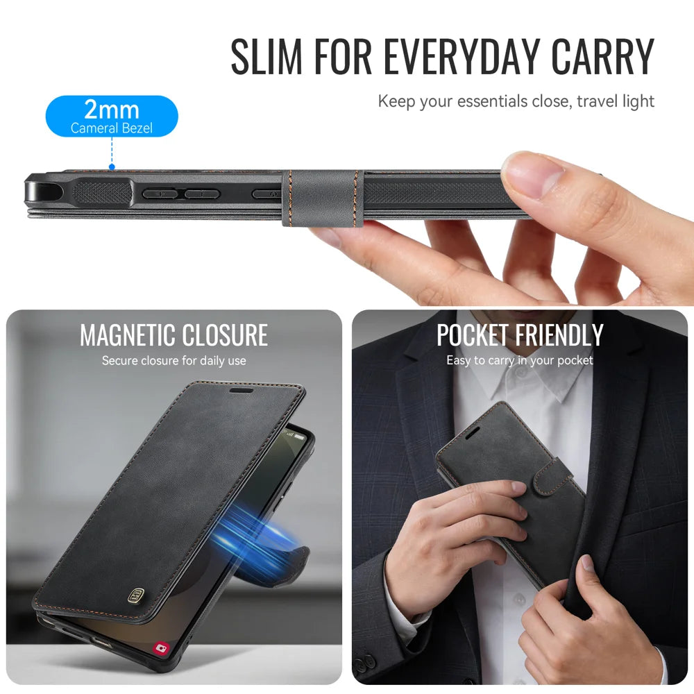 AUTSPACE for Samsung Galaxy S26 Ultra A15 Case RFID Blocking Wallet Leather Magnetic Phone Cover - Black - 4