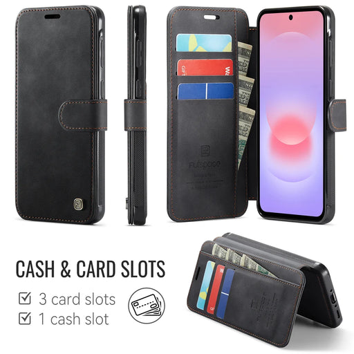 AUTSPACE for Samsung Galaxy A37 5G A15 Case RFID Blocking Wallet Leather Magnetic Phone Cover - Black - 2