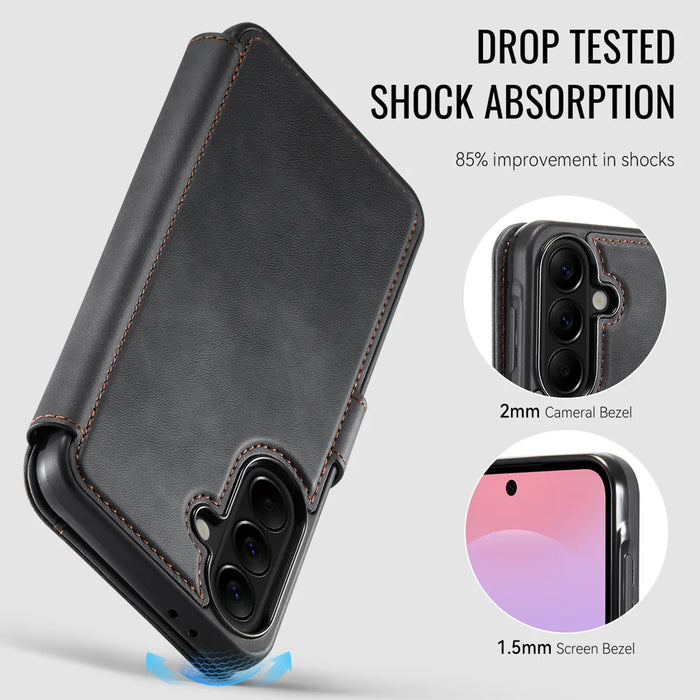 AUTSPACE for Samsung Galaxy A37 5G A15 Case RFID Blocking Wallet Leather Magnetic Phone Cover - Black - 3