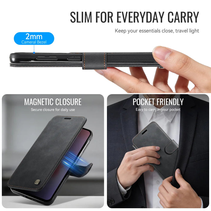 AUTSPACE for Samsung Galaxy A56 5G A15 Case RFID Blocking Wallet Leather Magnetic Phone Cover - Black - 4